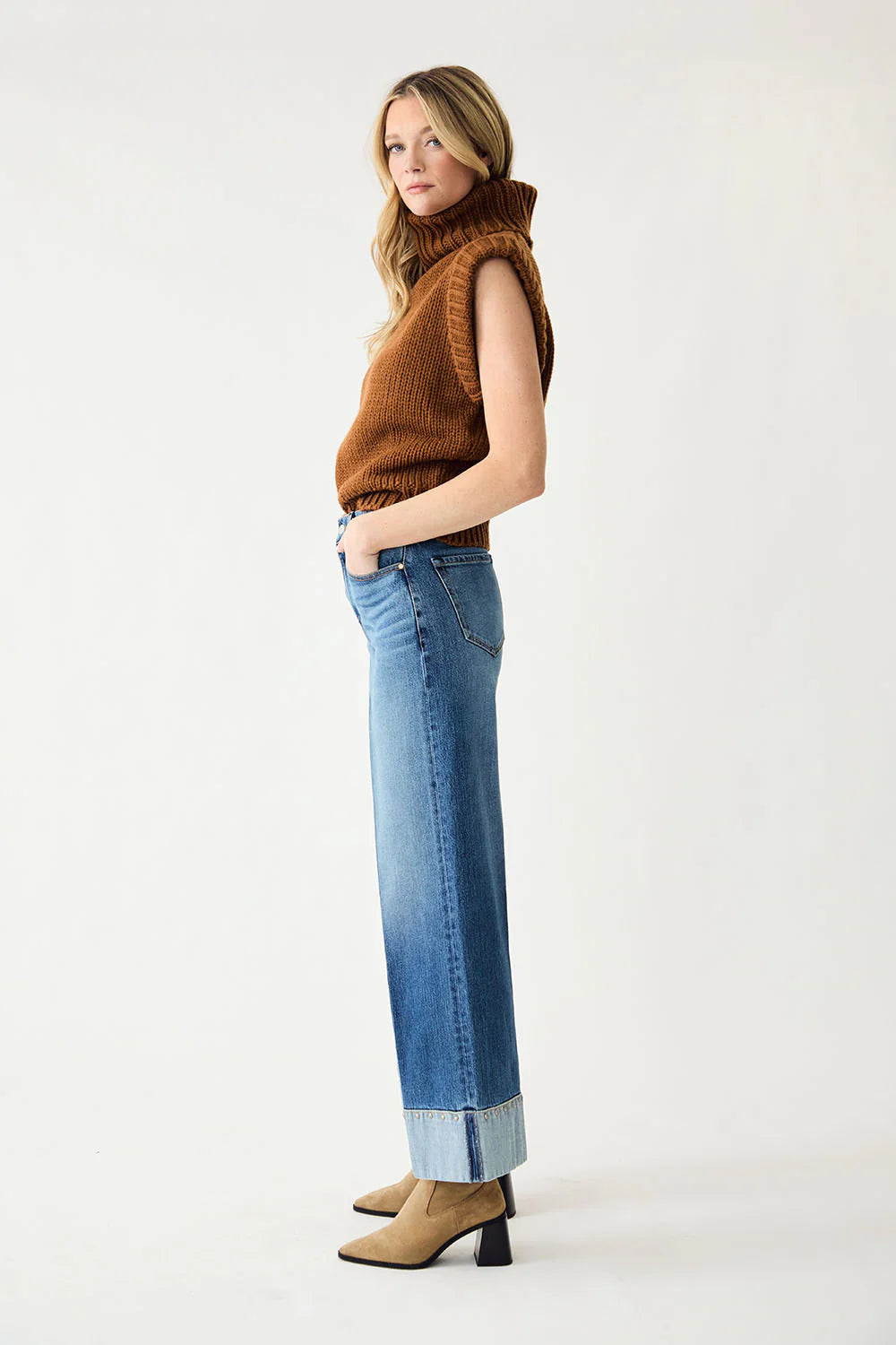 Parker Mid-Rise Studded Cuff Straight Leg Jeans