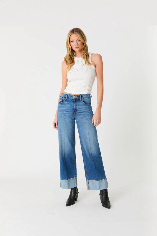 Parker Mid-Rise Studded Cuff Straight Leg Jeans