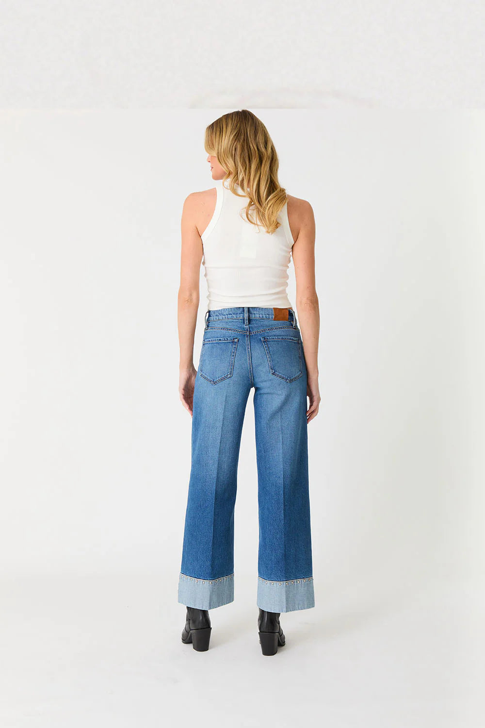 Parker Mid-Rise Studded Cuff Straight Leg Jeans