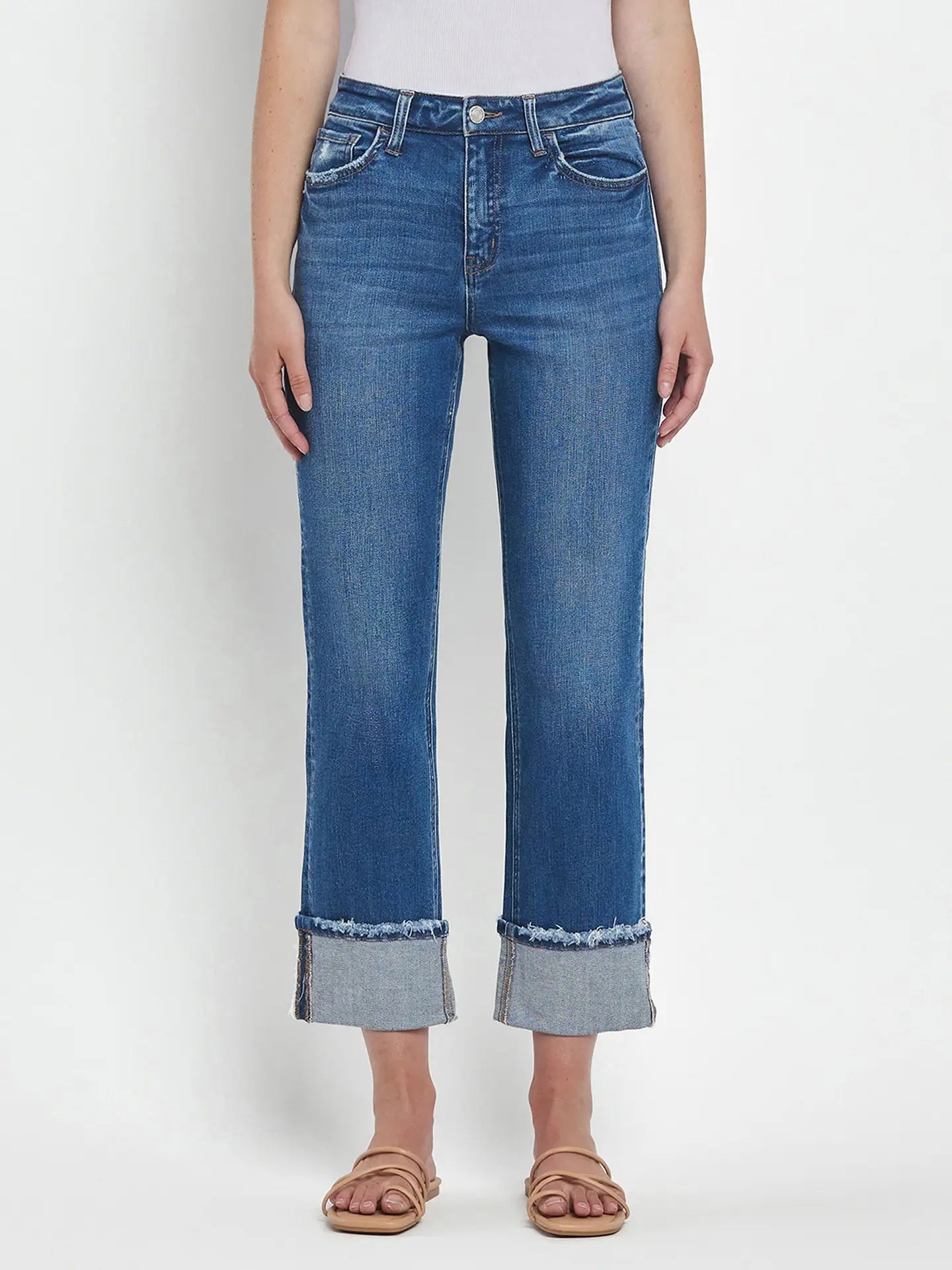 Cuffed Straight High Rise Jeans
