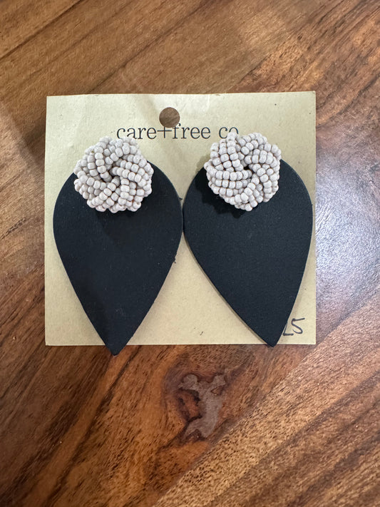 Leather Beaded Stud Earrings