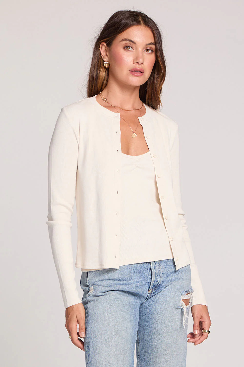 Long Sleeve Cardigan in Ecru