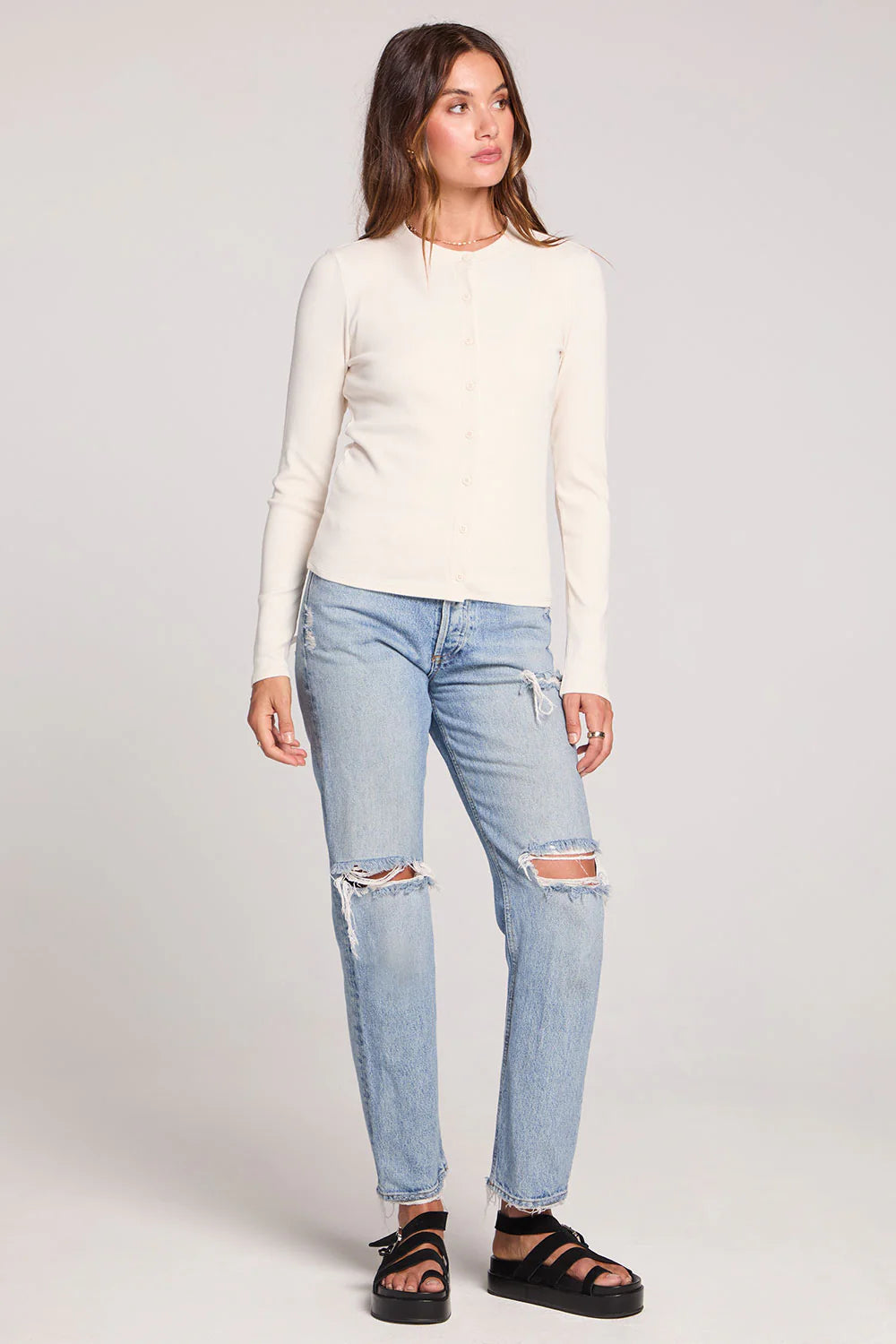 Long Sleeve Cardigan in Ecru